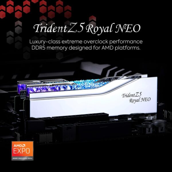 G.SKILL Trident Z5 Royal Neo Series (AMD Expo) DDR5 RAM 32GB (2x16GB) 8000MT/s CL38-48-48-128 1.45V Desktop Computer Memory UDIMM - Silver (F5-8000J3848H16GX2-TR5NS)