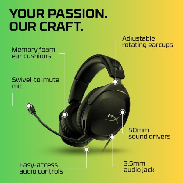 HYPERX 519T1AA Cloud Stinger 2 – Lichtgewicht over-ear headset met microfoon, Swivel-to-mute-functie, 50 mm drivers, pc-compatibel, zwart