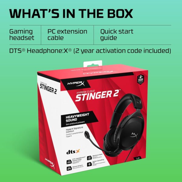 HYPERX 519T1AA Cloud Stinger 2 – Lichtgewicht over-ear headset met microfoon, Swivel-to-mute-functie, 50 mm drivers, pc-compatibel, zwart