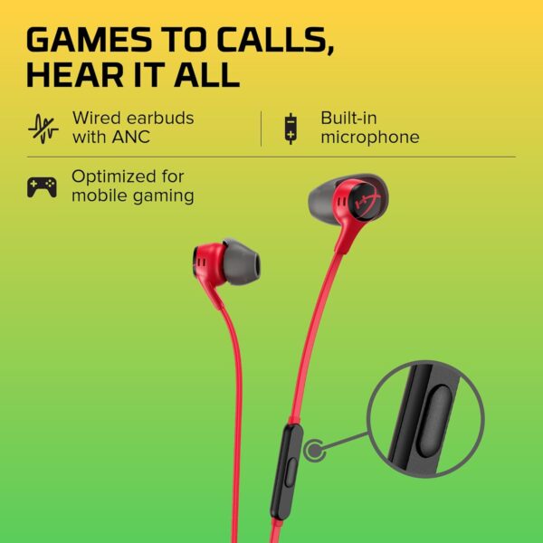 HyperX Cloud Earbuds II, bekabelde gaming-oordopjes, 14 mm driver, geïntegreerde microfoon, 4 oordopjes, 3,5mm-aansluiting, incl. harde etui, voor pc, console, mobiele...