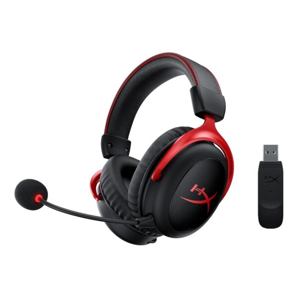 HyperX Cloud II draadloze gamingheadset voor PC, Xbox Series X|S, Xbox One, lange batterijduur tot 30 uur, 7.1 surround sound, afneembare ruisonderdrukkende microfoon, zwart/rood