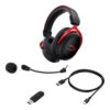 HyperX Cloud II draadloze gamingheadset voor PC, Xbox Series X|S, Xbox One, lange batterijduur tot 30 uur, 7.1 surround sound, afneembare ruisonderdrukkende microfoon, zwart/rood