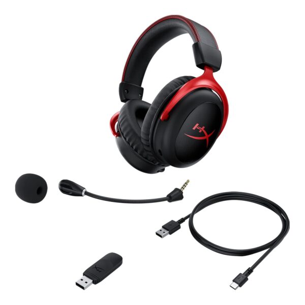 HyperX Cloud II draadloze gamingheadset voor PC, Xbox Series X|S, Xbox One, lange batterijduur tot 30 uur, 7.1 surround sound, afneembare ruisonderdrukkende microfoon, zwart/rood