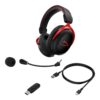 HyperX Cloud II draadloze gamingheadset voor PC, Xbox Series X|S, Xbox One, lange batterijduur tot 30 uur, 7.1 surround sound, afneembare ruisonderdrukkende microfoon, zwart/rood