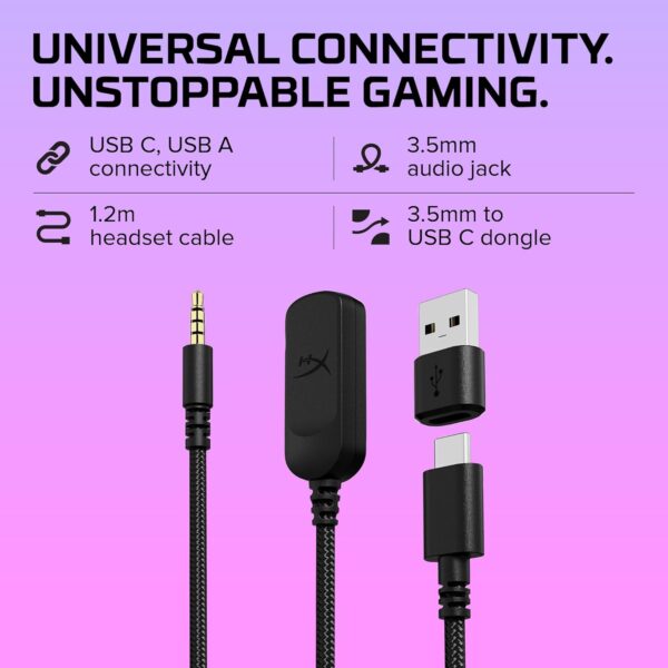 HYPERX Cloud III bekabelde gamingheadset PC PS5 Xbox-serie X|S schuine drivers van 53 mm DTS Memory Foam Stevig frame Ultraheldere microfoon van 10 mm USB-C USB-A 3,5 mm