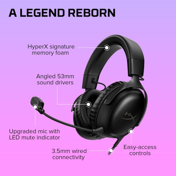 HYPERX Cloud III bekabelde gamingheadset PC PS5 Xbox-serie X|S schuine drivers van 53 mm DTS Memory Foam Stevig frame Ultraheldere microfoon van 10 mm USB-C USB-A 3,5 mm