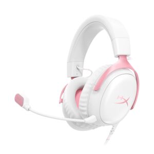 HyperX Cloud III Gaming-headset, PC, PS5, Xbox Series X|S, Angled 53 mm Driver, DTS, Memory Foam, Duurzaam Frame, Ultra-Clear 10 mm Mic, USB-C, USB-A, 3,5 mm, roze