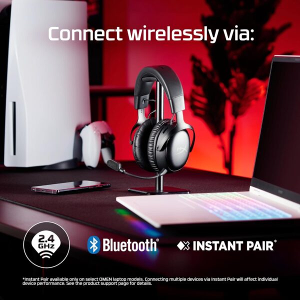 HyperX Cloud III S Draadloze gaming-headset, multiplatform, 2,4 GHz, bluetooth, batterijduur tot 120 uur, 2,4 GHz, 53 mm kanteldriver, 10 mm afneembare microfoon, zwart