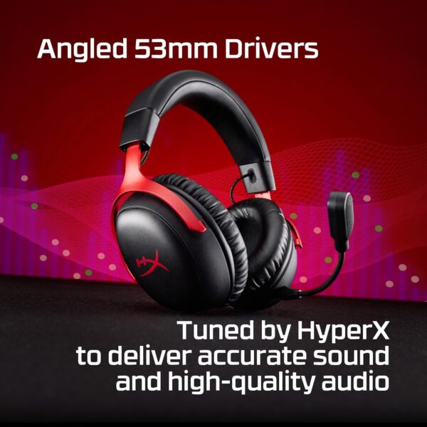 HyperX Cloud III S Draadloze gaming-headset, multiplatform, 2,4 GHz, bluetooth, batterijduur tot 120 uur, 2,4 GHz, 53 mm kanteldriver, 10 mm afneembare microfoon, zwart
