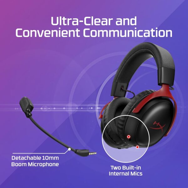 HyperX Cloud III S Draadloze gaming-headset, multiplatform, 2,4 GHz, bluetooth, batterijduur tot 120 uur, 2,4 GHz, 53 mm kanteldriver, 10 mm afneembare microfoon, zwart