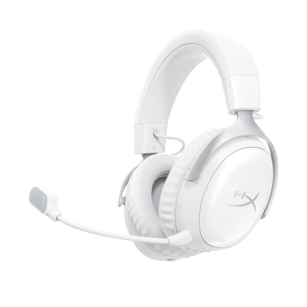 HyperX Cloud III S Draadloze gaming-hoofdtelefoon, Bluetooth, 2,4 GHz, PC, PS5, Xbox, Driver 53 mm, DTS, microfoon 10 mm, batterij tot 200 uur, wit