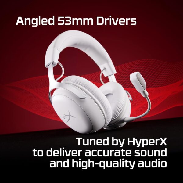 HyperX Cloud III S Draadloze gaming-hoofdtelefoon, Bluetooth, 2,4 GHz, PC, PS5, Xbox, Driver 53 mm, DTS, microfoon 10 mm, batterij tot 200 uur, wit