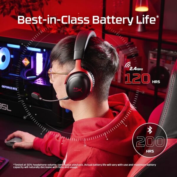 HyperX Cloud III S Draadloze gaming-hoofdtelefoon, Bluetooth, 2,4 GHz, PC, PS5, Xbox, Driver 53 mm, DTS, microfoon 10 mm, batterij tot 200 uur, wit