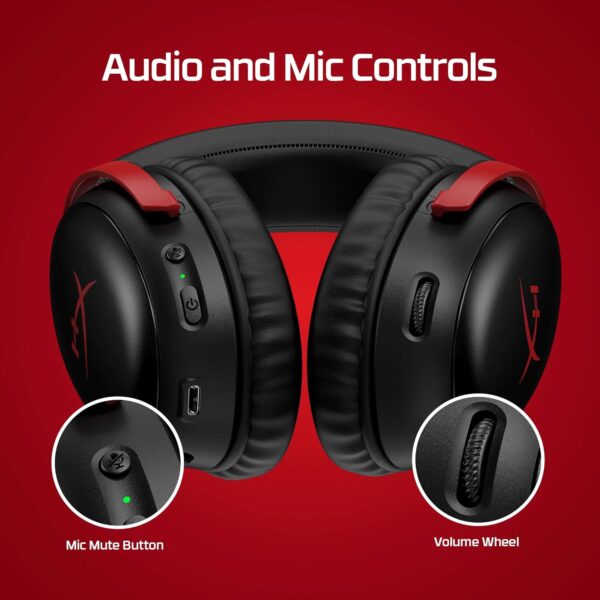 HyperX Cloud III Wireless Gaming Hoofdtelefoon voor PC, PS5, PS4, batterij tot 120 uur, 2,4 GHz, driver 53 mm, microfoon 10 mm, rood