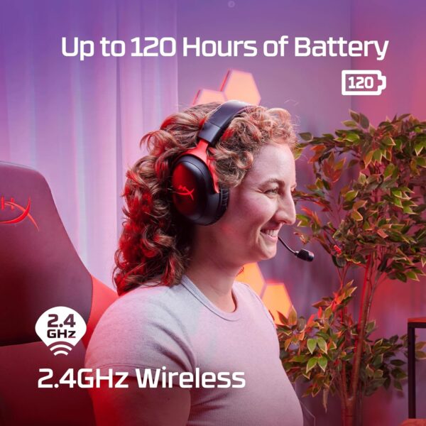HyperX Cloud III Wireless Gaming Hoofdtelefoon voor PC, PS5, PS4, batterij tot 120 uur, 2,4 GHz, driver 53 mm, microfoon 10 mm, rood