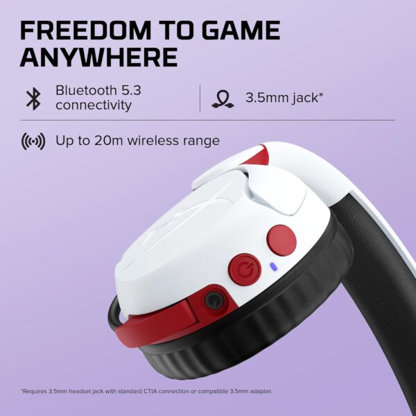 HyperX Cloud Mini Draadloze gaming-hoofdtelefoon voor kinderen, volume 85 dB, voor pc/switch/PS/Chromebook/Xbox/mobiele telefoon, wit