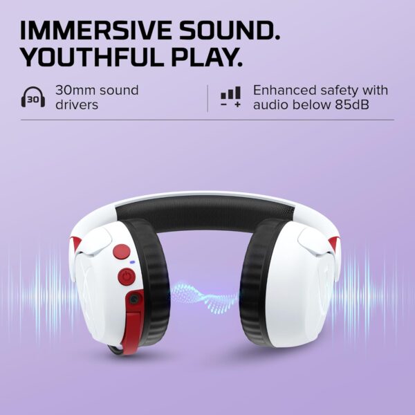 HyperX Cloud Mini Draadloze gaming-hoofdtelefoon voor kinderen, volume 85 dB, voor pc/switch/PS/Chromebook/Xbox/mobiele telefoon, wit