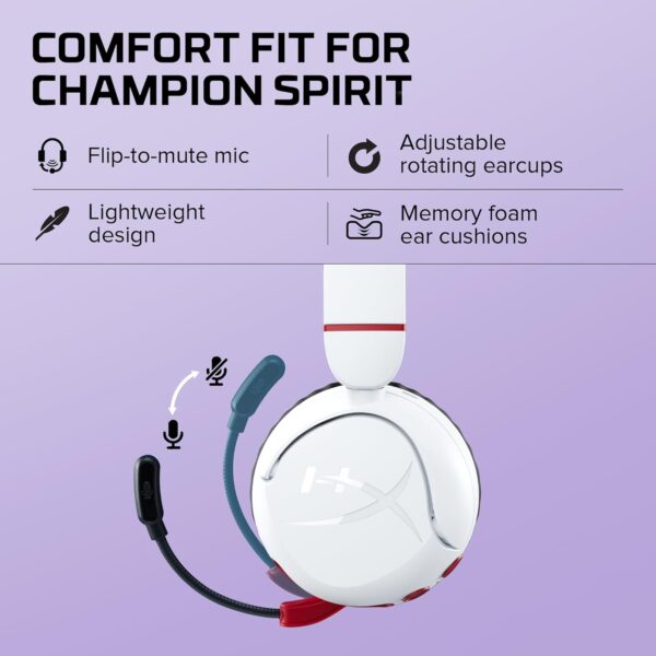 HyperX Cloud Mini Draadloze gaming-hoofdtelefoon voor kinderen, volume 85 dB, voor pc/switch/PS/Chromebook/Xbox/mobiele telefoon, wit