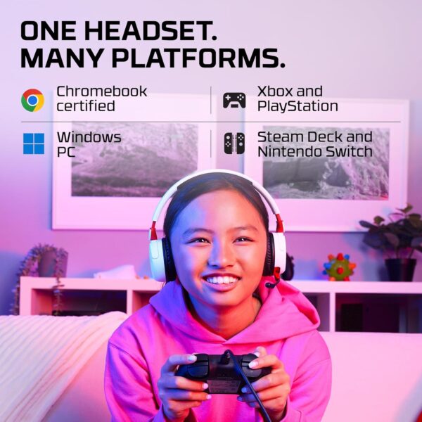 HyperX Cloud Mini Draadloze gaming-hoofdtelefoon voor kinderen, volume 85 dB, voor pc/switch/PS/Chromebook/Xbox/mobiele telefoon, wit