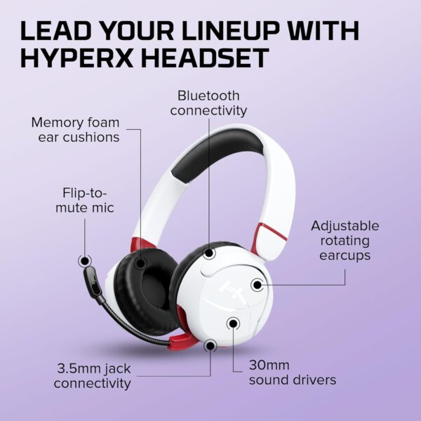 HyperX Cloud Mini Draadloze gaming-hoofdtelefoon voor kinderen, volume 85 dB, voor pc/switch/PS/Chromebook/Xbox/mobiele telefoon, wit