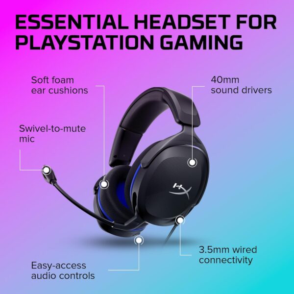 HyperX Cloud Stinger 2 Core - Gaming Headset voor Playstation, Lichtgewicht Over-Ear Headset met microfoon, Swivel-to-Mute-functie, 40mm Drivers - Zwart