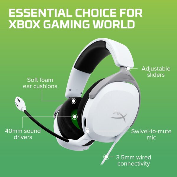 HyperX CloudX Stinger 2 Core - Gaming Headset voor Xbox, lichtgewicht over-ear headsets met microfoon, draaibare naar dempen functie, 40 mm drivers - wit