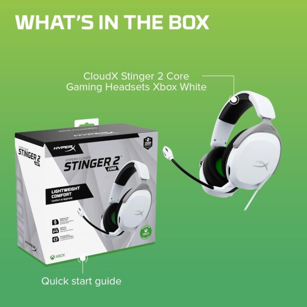 HyperX CloudX Stinger 2 Core - Gaming Headset voor Xbox, lichtgewicht over-ear headsets met microfoon, draaibare naar dempen functie, 40 mm drivers - wit