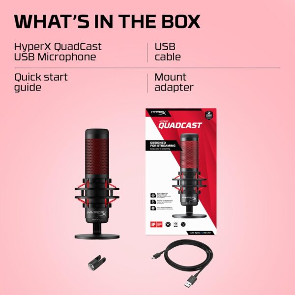 HyperX HX-MICQC-BK QuadCast - Full Standalone Microphone for Streamers, Content Creators and Gamers Black