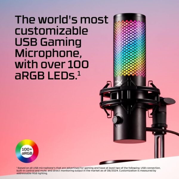 HyperX QuadCast 2 S - USB Microphone, with RGB Lighting, Streaming and Podcasting, with Built-in Controls, LED Lighting, Detachable Shock Mount, PC, Mac, USB-C - Black