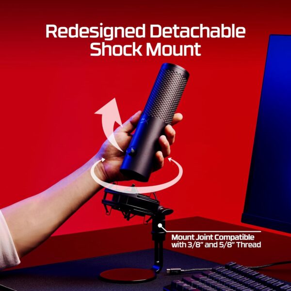 HyperX QuadCast 2 S - USB Microphone, with RGB Lighting, Streaming and Podcasting, with Built-in Controls, LED Lighting, Detachable Shock Mount, PC, Mac, USB-C - Black