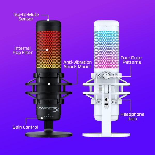 HyperX QuadCast S - RGB USB Condenser Microphone for PC, PS4 and Mac, Anti-Vibration Shock Mount, Pop Filter, Gaming, Streaming, Podcasts, Twitch, YouTube, Discord, Black