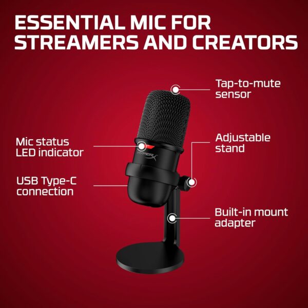 HyperX SoloCast USB Condenser Microphone for Gaming, PC, PS4 and Mac, One Touch Mute Sensor, Cardioid Polar Pattern, Gaming, Streaming, Podcasts, Twitch, YouTube, Discord