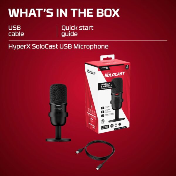 HyperX SoloCast USB Condenser Microphone for Gaming, PC, PS4 and Mac, One Touch Mute Sensor, Cardioid Polar Pattern, Gaming, Streaming, Podcasts, Twitch, YouTube, Discord