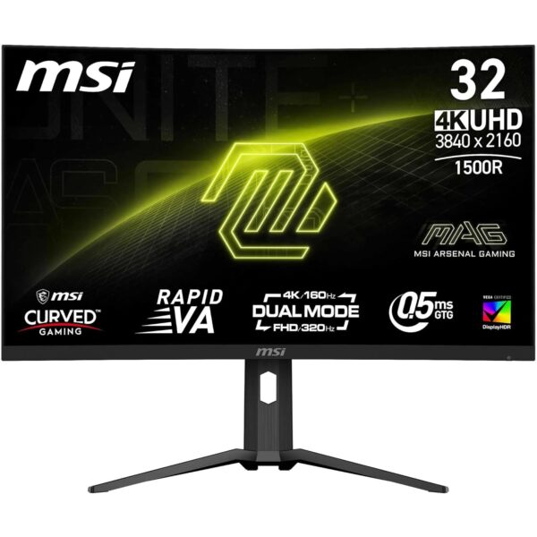 MAG 321CUPDFDE 32 inch UHD gaming-monitor met gebogen voorkant - 1500R 3840 x 2160 Rapid VA Panel, Dual Mode/0,5 ms (GtG, min.), Adaptive Sync-DP 1.4a, HDMI 2.1 CEC, USB Type-C...