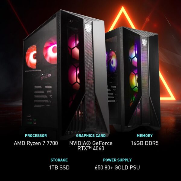 MSI Aegis Z2 Gaming Desktop (2024): AMD Ryzen R7-7700, Geforce RTX 4060, 16GB DDR5, 1TB m.2 SSD, 80+ Gold PSU, WiFi, Keyboard and Mouse, DIY Friendly, Windows 11 Home: C7NUC-817US
