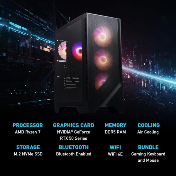 MSI Codex Z2 Gaming Desktop: AMD R7-8700F, GeForce RTX 5070, 32GB DDR5, 2TB m.2 NVMe SSD, USB Type-C, VR-Ready, Windows 11 Homepage: A8NVP-436US