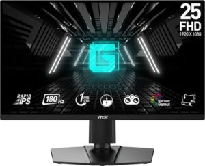 MSI G255PFDE E2 24,5 inch FHD Gaming Monitor - 1920 x 1080 Rapid IPS paneel, 180 Hz / 1ms (GtG), 99% sRGB kleurruimte, Adaptive-Sync - DP 1.2a, HDMI 2.0b CEC