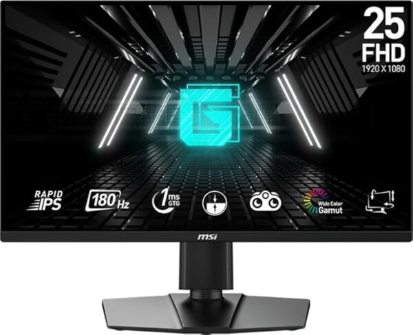 MSI G255PFDE E2 24,5 inch FHD Gaming Monitor - 1920 x 1080 Rapid IPS paneel, 180 Hz / 1ms (GtG), 99% sRGB kleurruimte, Adaptive-Sync - DP 1.2a, HDMI 2.0b CEC