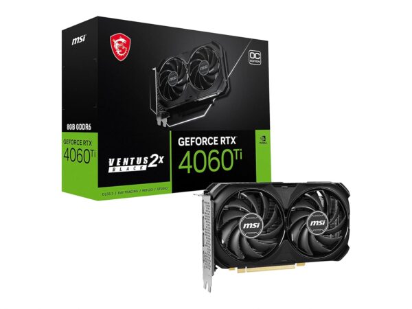 MSI Gaming GeForce RTX 4060 Ti 8 GB GDRR6 128-bit HDMI/DP Nvlink TORX Fan 4.0 Ada Lovelace Architectuur Videokaart (RTX 4060 Ti Ventus 2X Zwart 8G OC)