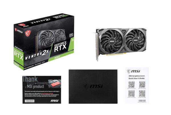 MSI GeForce RTX 3060 VENTUS 2X 12G OC Gaming Videokaart - RTX 3060, TORX Fan 3.0, 12 GB GDDR6, 192 Bit, PCI Express Gen 4, DisplayPort v1.4a, HDMI 2.1, Zero Frozr,...