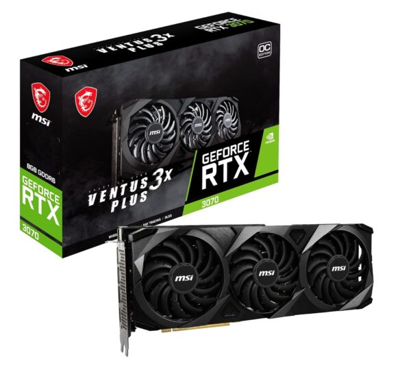 MSI GeForce RTX 3070 VENTUS 3X PLUS 8G OC LHR Gaming Videokaart - 8GB GDDR6X, 1755 MHz, PCI Express Gen 4, 256-bit, 3x DP v 1.4a, HDMI 2.1 (ondersteunt 4K),zwart