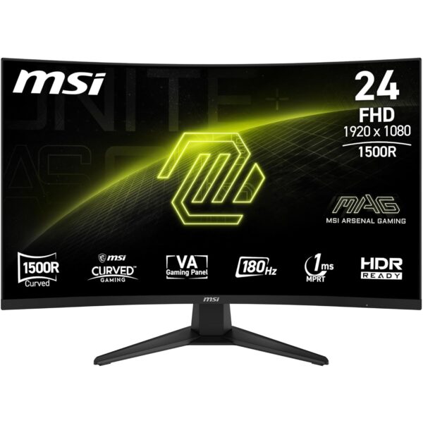 MSI MAG 244C 24 inch FHD gebogen gaming monitor - VA 1500R paneel 1920 x 1080, 1ms, Adaptive Sync - DP 1.2a, HDMI 2.0b CEC