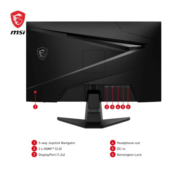 MSI MAG 256F Gaming Monitor 24,5 inch FHD - Rapid IPS-paneel 1920 x 1080, 180 Hz / 1ms GTG, gamut sRGB 127%, frameloos design, HDR Ready - DisplayPort 1.2a, HDMI™ CEC