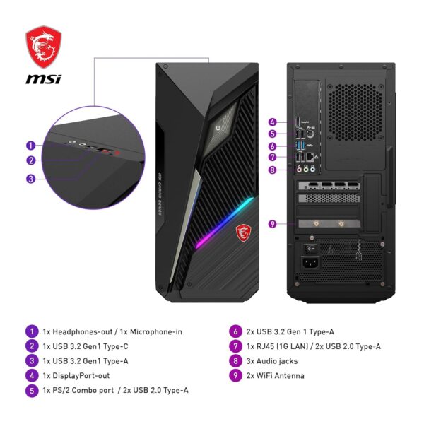 MSI MAG Infinite S3 14NUC5-1698IT Desktop Gaming - Intel Core i5-14400F, 16GB DDR5 Memory, GeForce RTX 4060 VENTUS 8G, SSD 512GB - Air Cooling (65W), Windows 11 Home