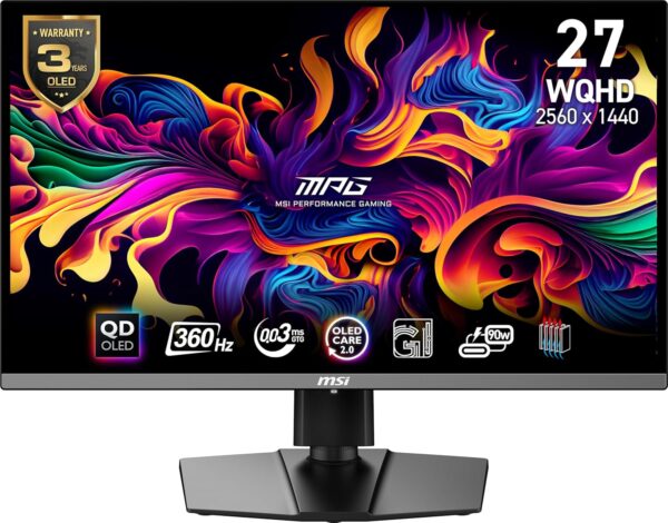 MSI MPG 271QRX QD-OLED, 27 OLED-gamingmonitor, 2560 x 1440 (QHD), OLED 0,03 ms Reactietijd, 360Hz, True Black HDR 400, HDMI, DP-poort, USB Type C, Tilt, Hoogte