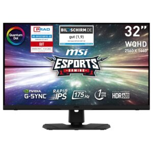 MSI Optix MPG321QRFDE QD 32 inch 2K Quantum Dot Gaming Monitor, WQHD (2560x1440), 175 Hz, 1 ms, Rapid IPS paneel, HDR600, zwart