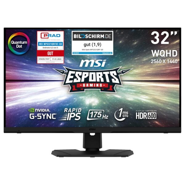 MSI Optix MPG321QRFDE QD 32 inch 2K Quantum Dot Gaming Monitor, WQHD (2560x1440), 175 Hz, 1 ms, Rapid IPS paneel, HDR600, zwart