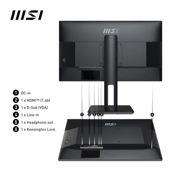 MSI PRO MP251P 24,5 inch Full HD kantoormonitor IPS 1920 x 1080 100Hz oogscherm ingebouwde luidspreker 4 posities HDMI 1.4b D-Sub (VGA)