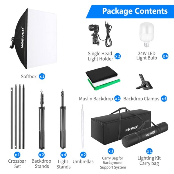 Neewer 2, 6m x 3m Background Support System and 800W 5500K Umbrellas, Softbox, Continuous Light Set for Photo Studio, Products Portrait and Video Photography