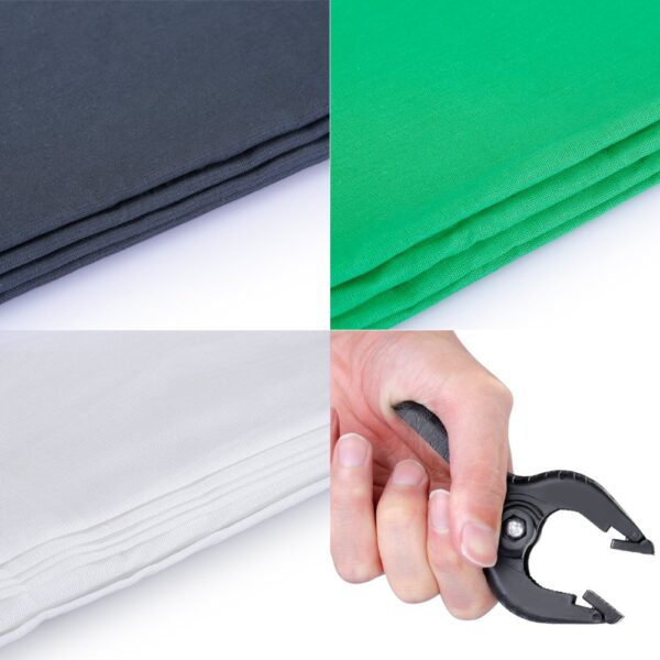 Neewer 2 x 2 m Background Support System with 1.8 x 2.8m Background Fabric (White/Black/Green) and 3 Pack Spring Clips for Photo Studio, Portrait, Product Video Photography